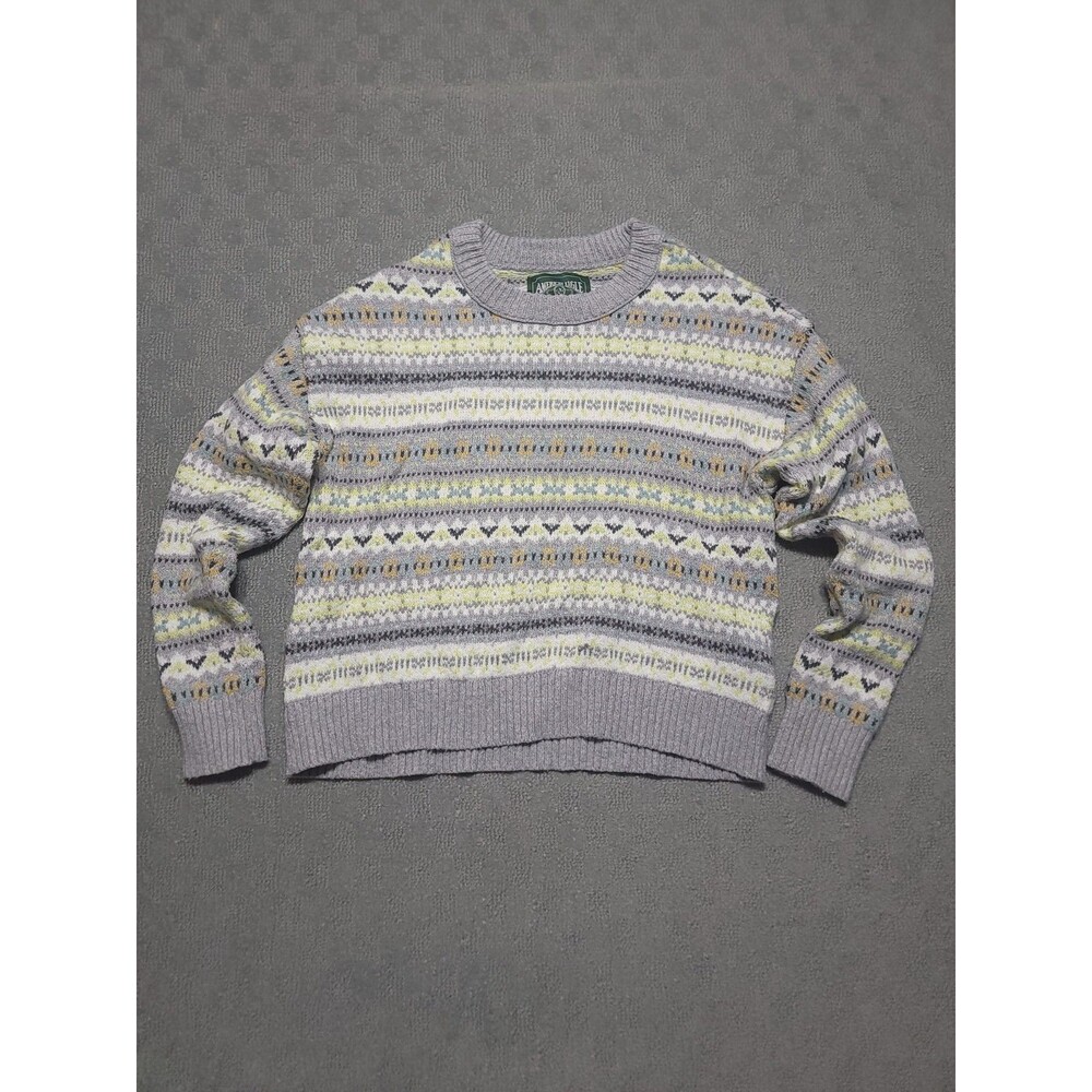 American Eagle Sweater Womens S Gray Fair Isle Pattern Knit Pullover Top